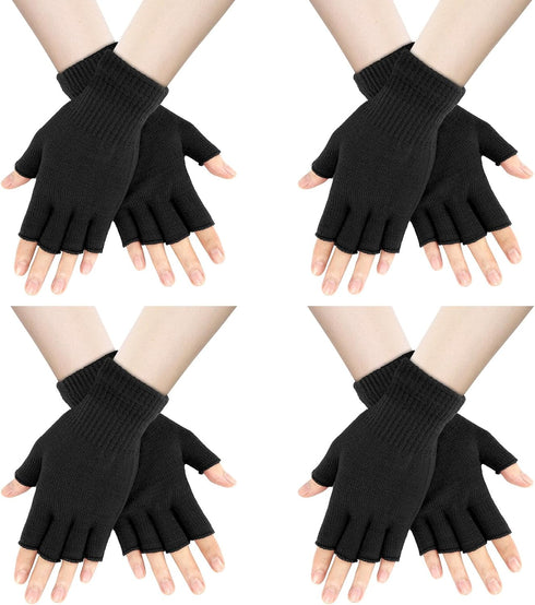 AURUZA 4 Pairs Winter Half Finger Gloves Knitted Fingerless Mittens Warm Stretchy Gloves for Men and Women...